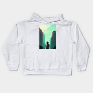 Cool Anime Girl in Streets Lofi Scenario Landscape Kids Hoodie